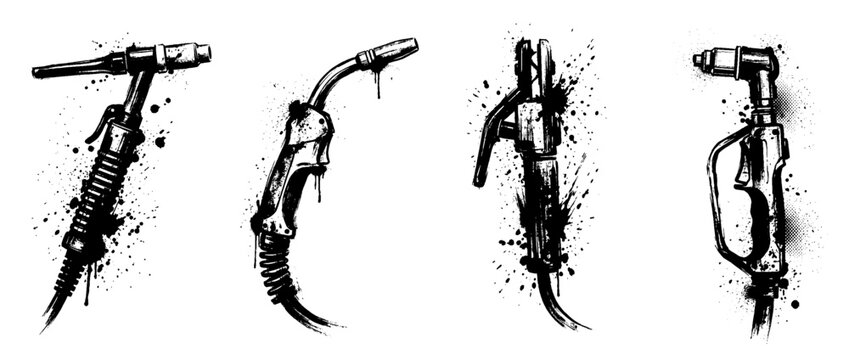 welding torch , Grunge brush distressed paint splatter vector set 