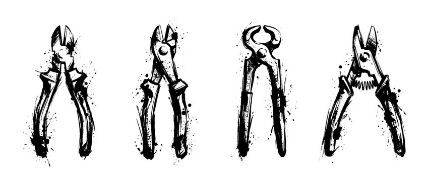 wire cutter , Grunge brush distressed paint splatter vector set 