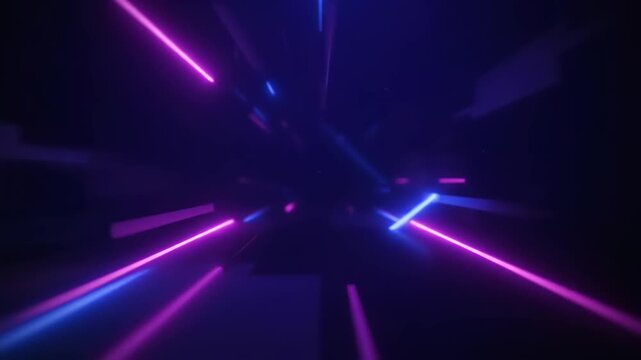 Abstract Neon Light Tunnel with Blue and Pink Rays.