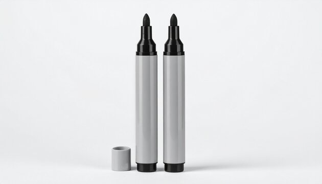 Blank grey markers mockup with cap isolated on white background.