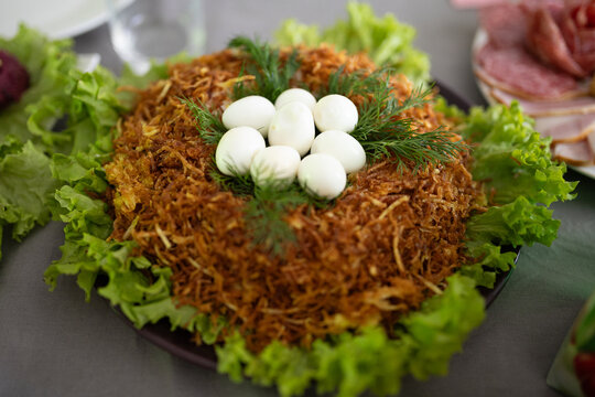 Capercaillie Nest salad with quail eggs.