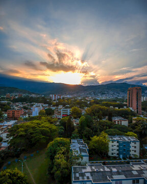 Sunset over the Farallones mountains in Cali, Colombia.