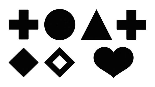 Set of six black geometric icons with plus signs and shapes Vector