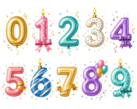 High-Fidelity Vibrant Birthday Celebration Numbers 0-9 Festive Decorations