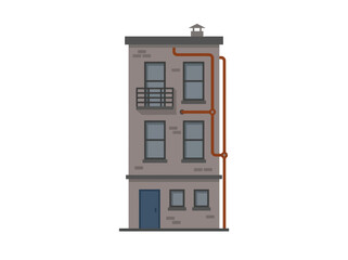 Obraz premium Minimal industrial townhouse icon with pipes and balcony, clean flat vector style