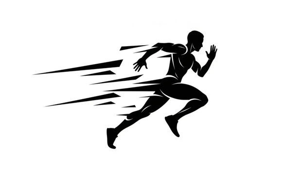 Running man vector silhouette with abstract flowing lines for dynamic motion, speed, and athletic illustrations