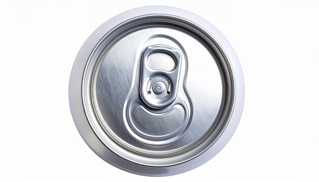 Top view of a closed aluminum soda can tab.