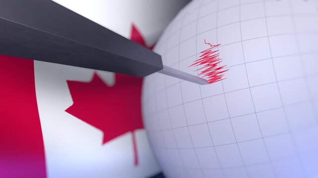 Canada Flag with Earthquake Warning Background Animation