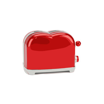 Shiny red toaster isolated on white background for culinary and design projects