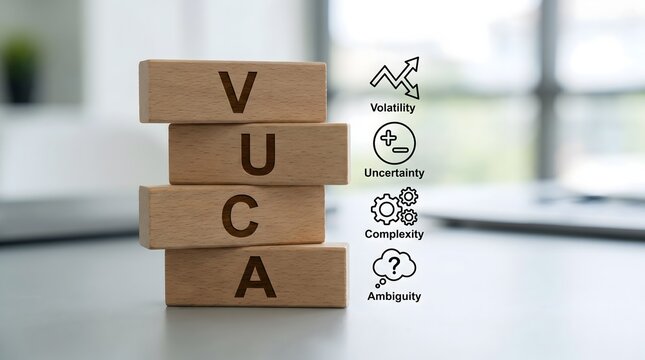 VUCA Terminology with Digital Icons for Strategic Business Analysis