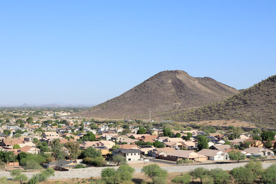 Aerial view of  Vision Hills and North-West valley of the Sun next to the Loop-101 highway, Phoenix, Arizona