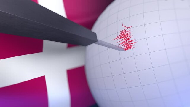 Denmark Flag with Earthquake Warning Background Animation