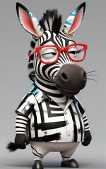 Naklejka premium A stylish zebra in red glasses and a striped jacket accessorized with
