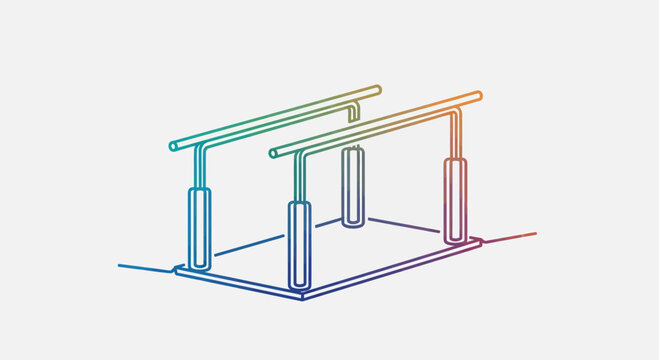 Colorful line drawing of parallel bars, gym equipment, fitness, sports, workout, training, exercise