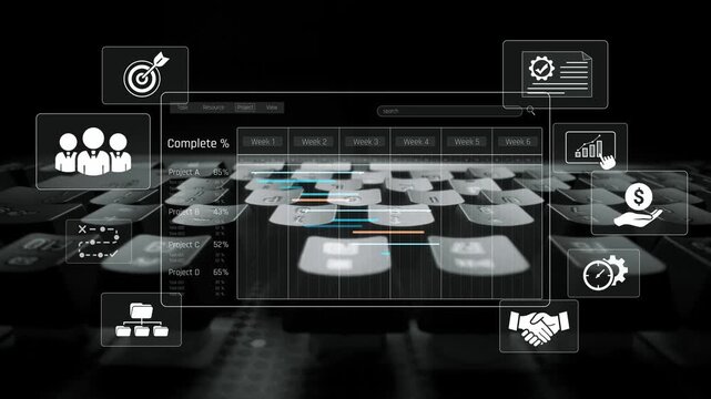 Project management dashboard showing timeline, tasks, milestones, and workflows for planning, tracking, and executing successful business or team projects Marrow