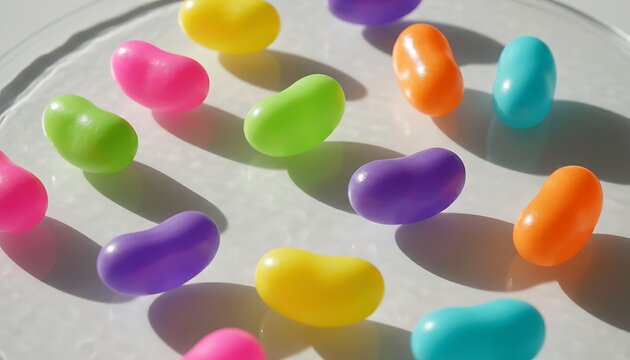 Colorful Jelly Beans Floating on White Surface