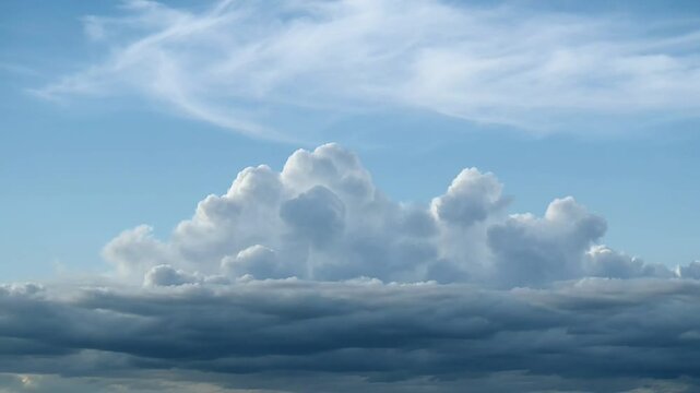 Fluffy Cumulus Clouds Against a Blue Sky Background