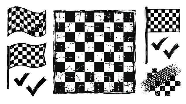 Chessboard with checkered pattern and game pieces