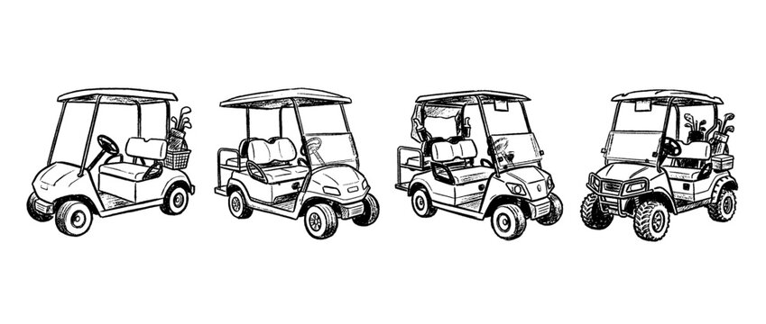 golf cart , chalk texture vector set