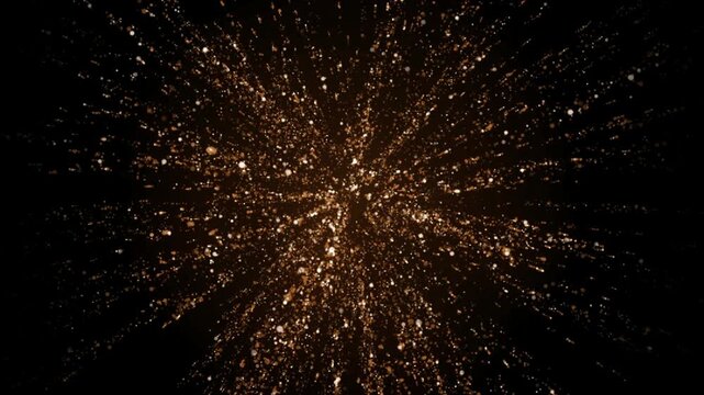 Golden particles exploding in a circular motion to create a festive luxury background for motion graphic video projects