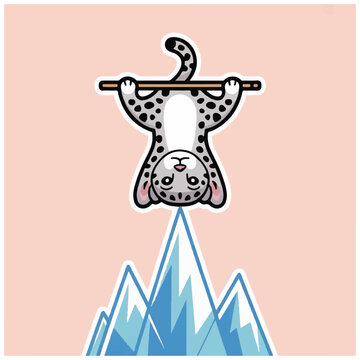 Cartoon Leopard Hanging Upside Down.