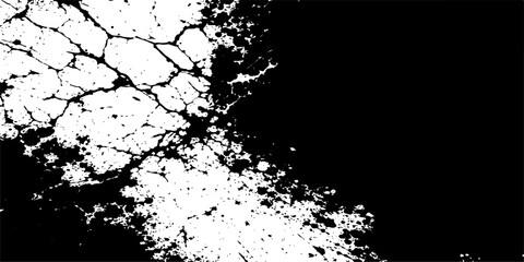 Fototapeta premium An abstract black and white grunge background featuring a dark ink splash texture with a dirty spray paint border design on old paper
