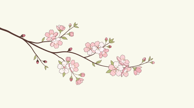 Pink Cherry Blossom Flower Branch.