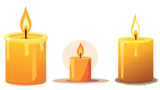 three burning candles on white background