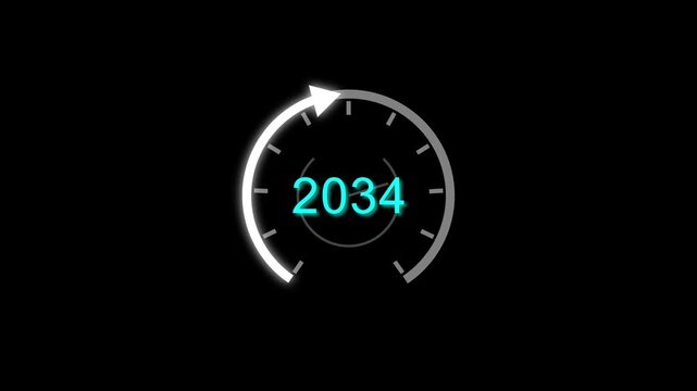 Counting clock icon animation. Counting years from 2026 to 2044 animation. and creating a stunning animation 4k animation .