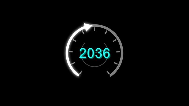 Counting clock icon animation. Counting years from 2026 to 2050 animation. and creating a stunning animation 4k animation .