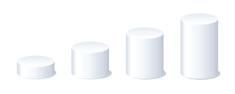 Circle Podium Set. White 3D Cylinder Pedestal Podium or Bar Chart Vector