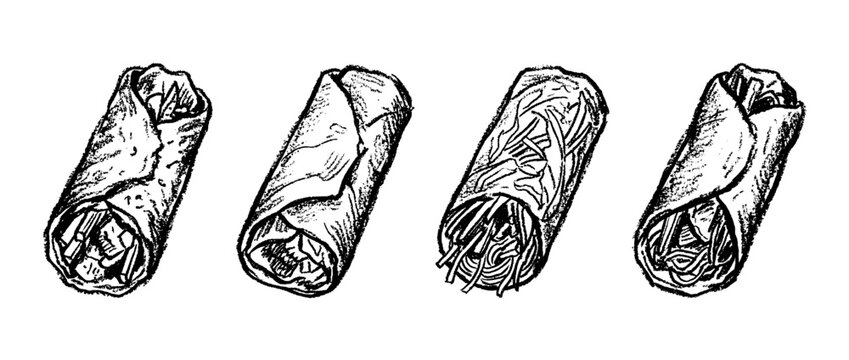 spring roll , chalk texture vector set