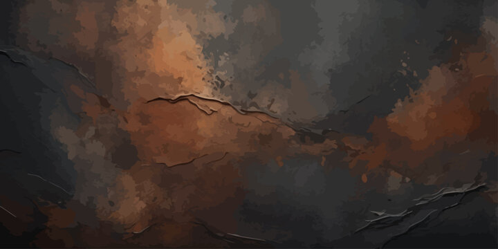 Dramatic storm clouds and a dark moon light the blue night as fire in the water and forest creates abstract smoke and fog over old rusty iron texture