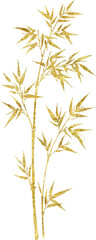 Obraz premium Elegant Golden Chinese Bamboo Branch Illustration Traditional Oriental Botanical Art