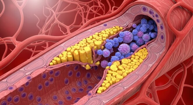 Cross-sectional view of blood vessels showing clot formation