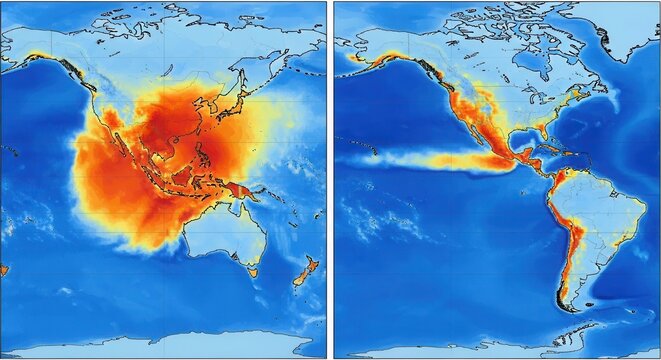 Global atmospheric heat distribution map highlighting key regions