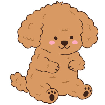 Cute Brown Poodle Puppy, Adorable Curly Dog Character Drawing Illustration