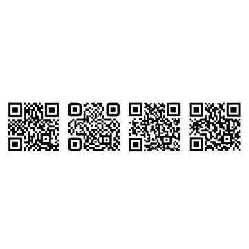 Four black and white qr codes in a row on white background
