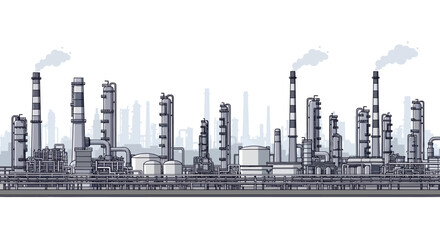 Obraz premium Vast industrial factory complex with towering smokestacks and energy production facilities, depicting manufacturing, chemical processing, and environmental concerns