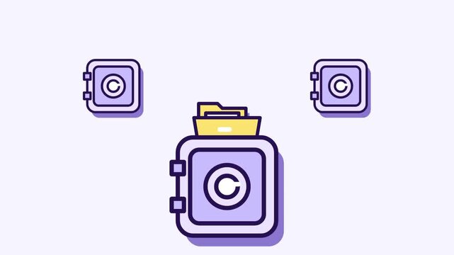 Digital data security concept with a folder icon floating between several safe deposit boxes