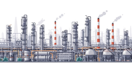 Fototapeta premium Industrial complex with factories, refineries, power plants, towering smokestacks, and cooling towers, symbolizing global energy production and urban development