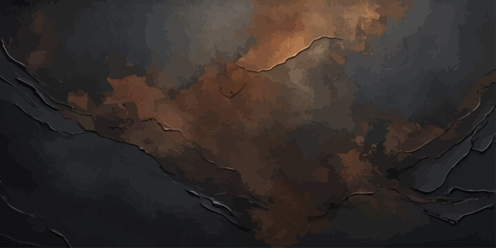 An abstract vintage world map textured with grunge paper and dark clouds sits inside an old cave overlooking a blue moonlit mountain landscape