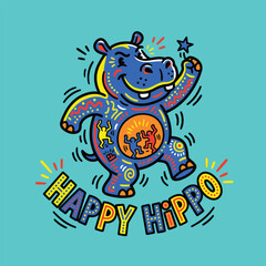 Obraz premium hippo doodle vector image