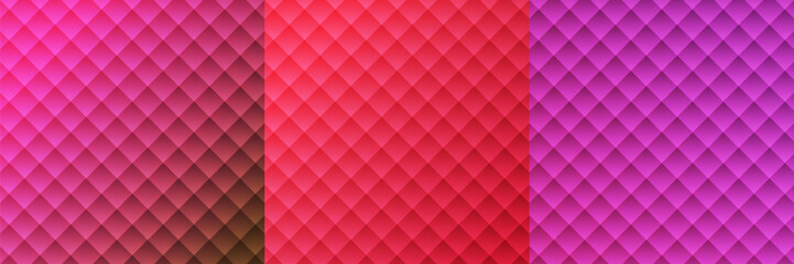 Fototapeta premium Elegant Pink and Purple Geometric Diamond Pattern Set. Luxury Quilted Texture Background in Rose, Red, and Violet