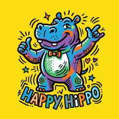 Obraz premium hippo doodle vector image