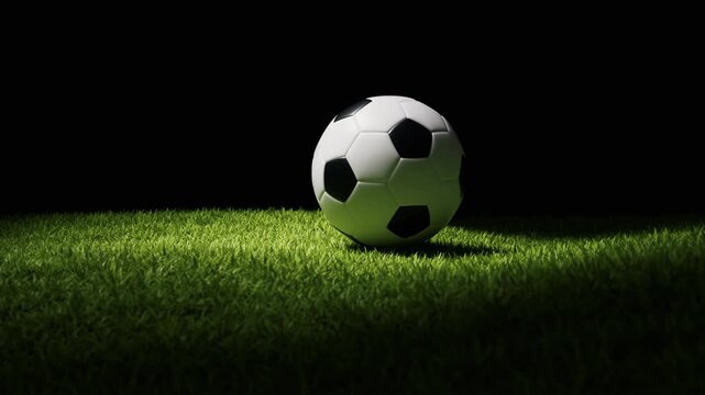 A single football on the grass field, 3d rendering.