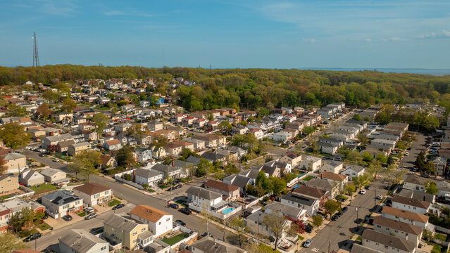 Aerial View of Suburban Residential Neighborhood in Staten Island New York