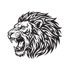 Obraz premium Aggressive roaring lion head illustration in tribal style.