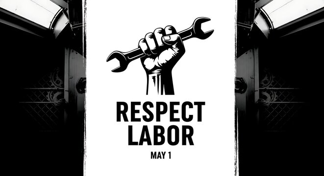 Bold Respect Labor Typography with Raised Wrench Fist