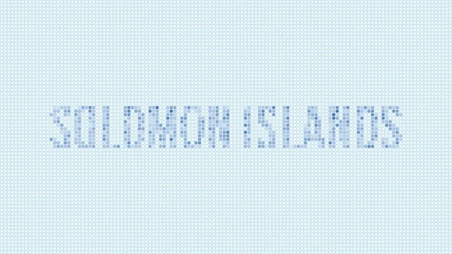 Solomon Islands dotted map animation. Digital style shape of the country. Solomon Islands shape and title dots appear with bulb flickering effect. Intro, outro, logo, title video.